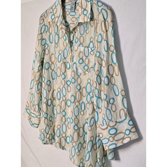 Multiples Sz Small Colorful Rayon ART-to-WEAR Blouse Button Front Asymmetrical - Picture 3 of 7